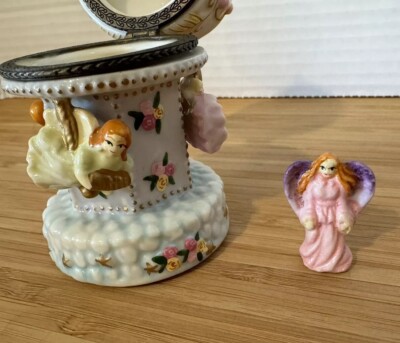 Vtg Y2K Porcelain Angels Carousel Hinged Trinket Box w Charm Direct Connection