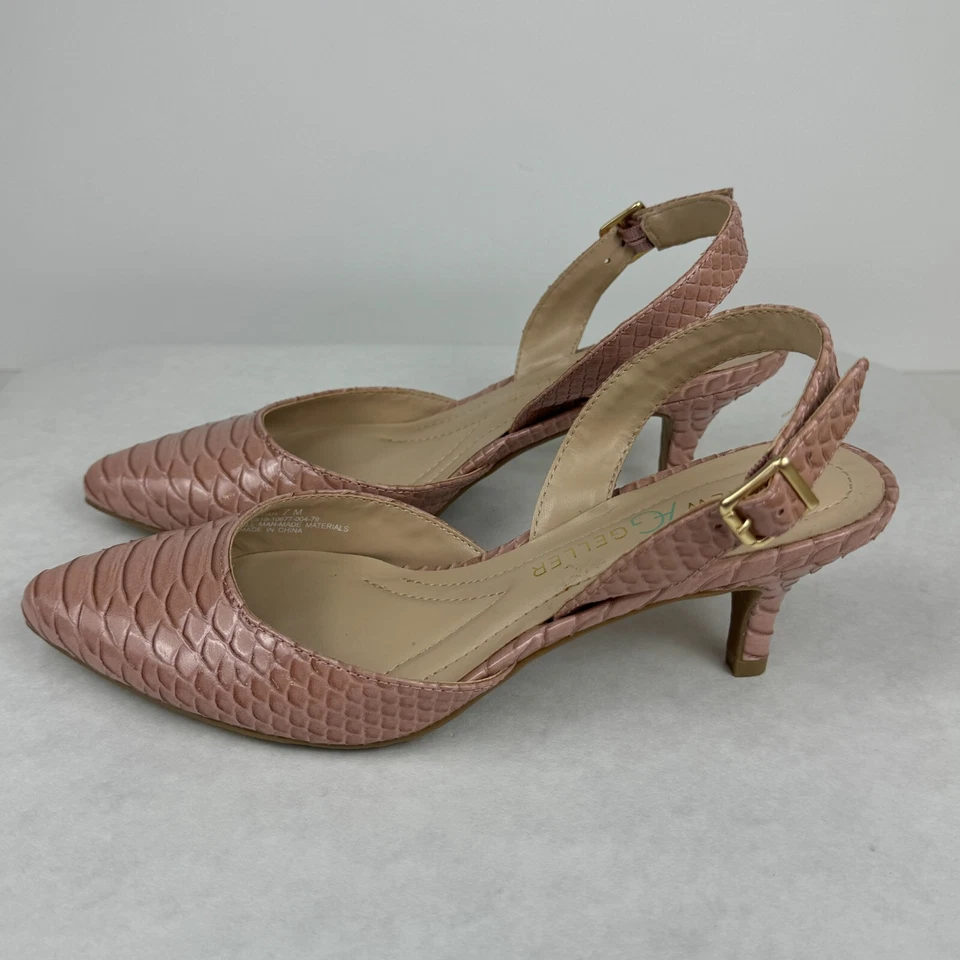 Andrew Geller Neveah Womens Coral Slingback Kitten Heels Pointed Toe Size 7M - Image 4 of 4