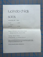 Lucinda Childs Philip Glass Sol Lewitt the Kitchen Dance 1978 Program 