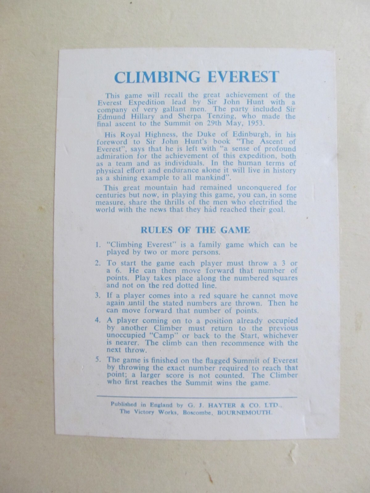 RARE VINTAGE CLIMBING EVEREST BOARD GAME BY VICTORY eBay