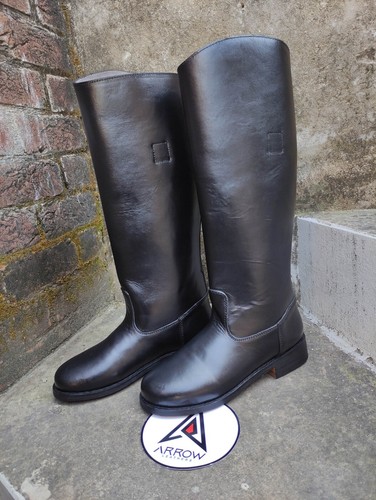 WW2 German Officer Black Leather Boot Rounded Toe Customized Handmade Long Boots - Bild 6 von 7