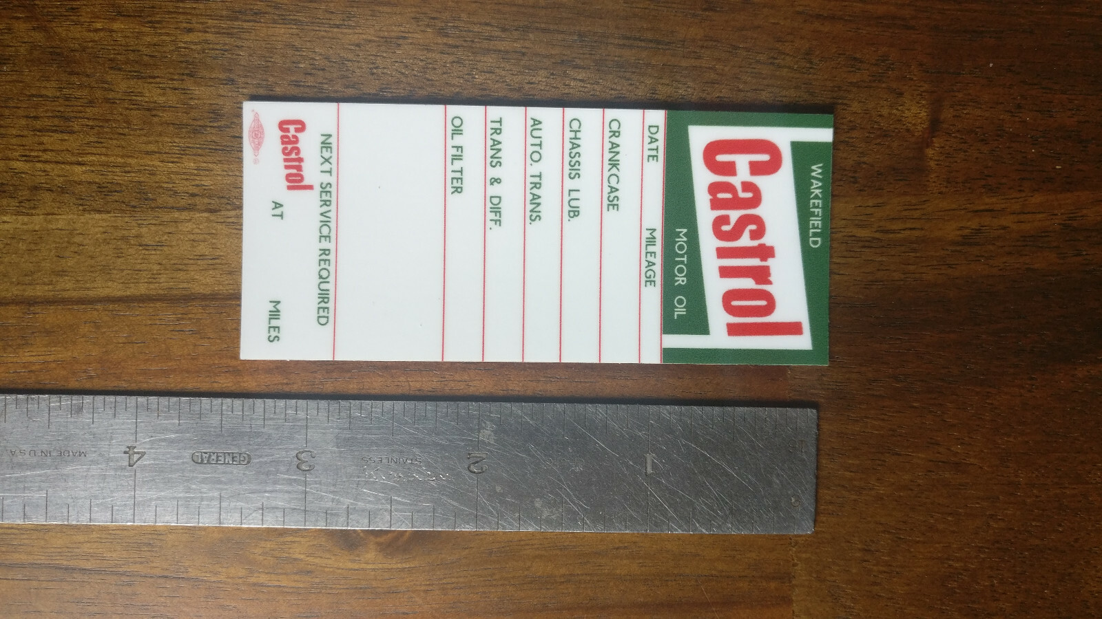 Two Castrol Oil Change Labels Sticker Replica Door Jamb Oil Collectible