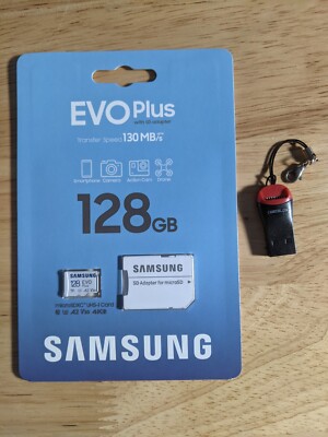 Samsung EVO Plus MicroSD Memory Card 128GB, with USB adaptor