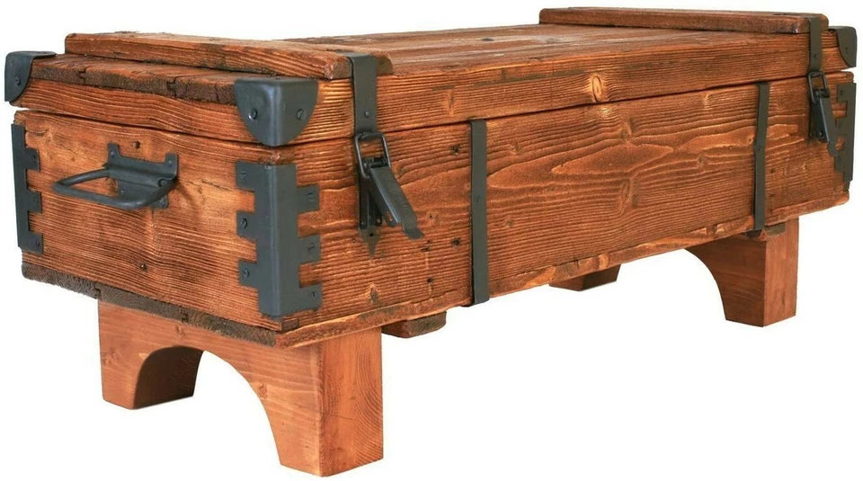 Coffee Table chest Storage table vintage wooden box travel trunk Lenght 97 cm - Image 3 of 4