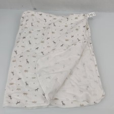 Carters White Cotton Flannel Receiving Blanket Zoo Jungle Safari Animal Star
