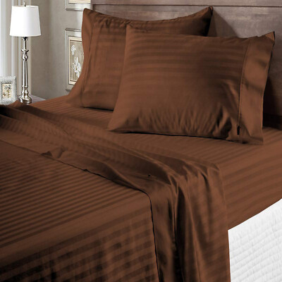 Egyptian Cotton 1000TC Marvelous Sheets US Sizes Select Item Brown Stripes