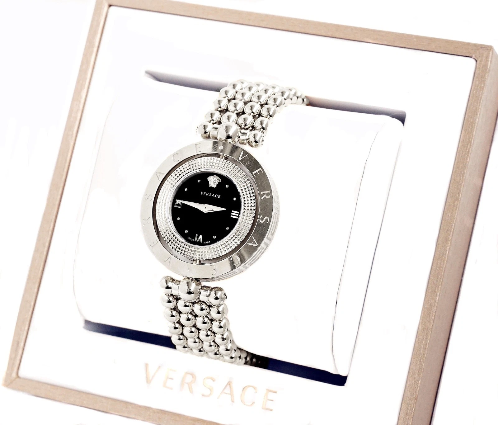 Orologio donna Versace VE7900620 EON lunetta girevole IP argento SWISS MADE nuovo