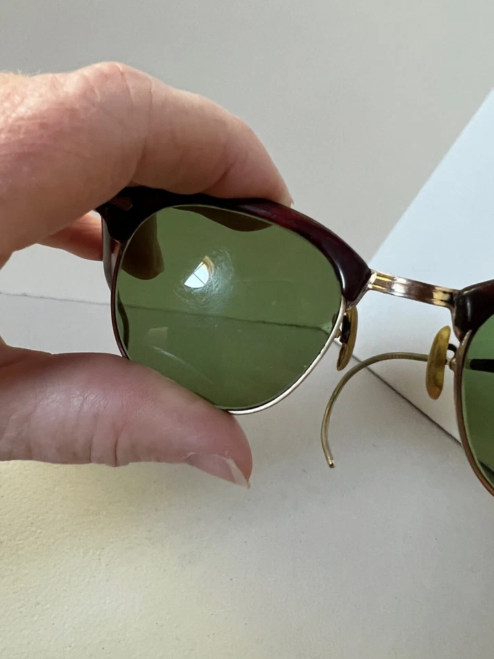 Gafas de sol vintage Baush and Lomb B&L con estuche Shuron 6 1/4 LO 46 1946 aviador Foto 3 de 4