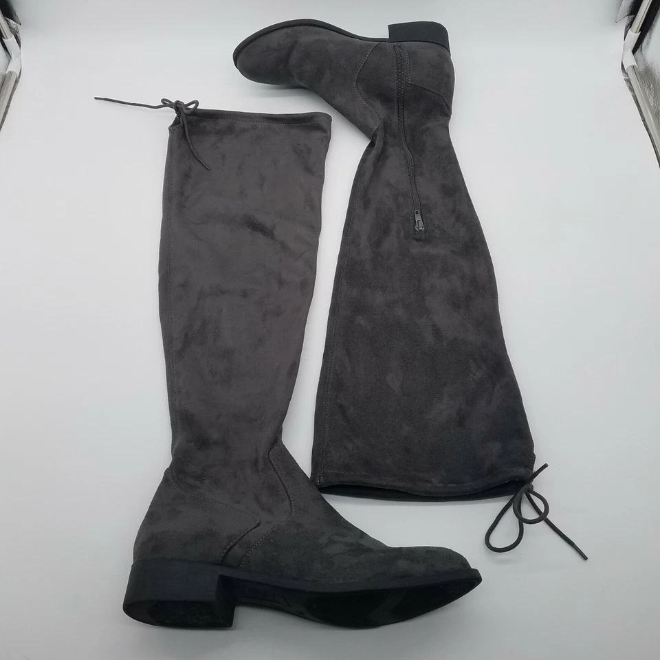 Botas hasta la rodilla de gamuza sintética Fioni talla 9,5 gris tela tirar  Foto 2 de 4