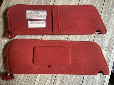 1992-1996 Ford F150 F-150 Bronco Red Scarlet Cloth Sun Visor Pair Sunvisor Set