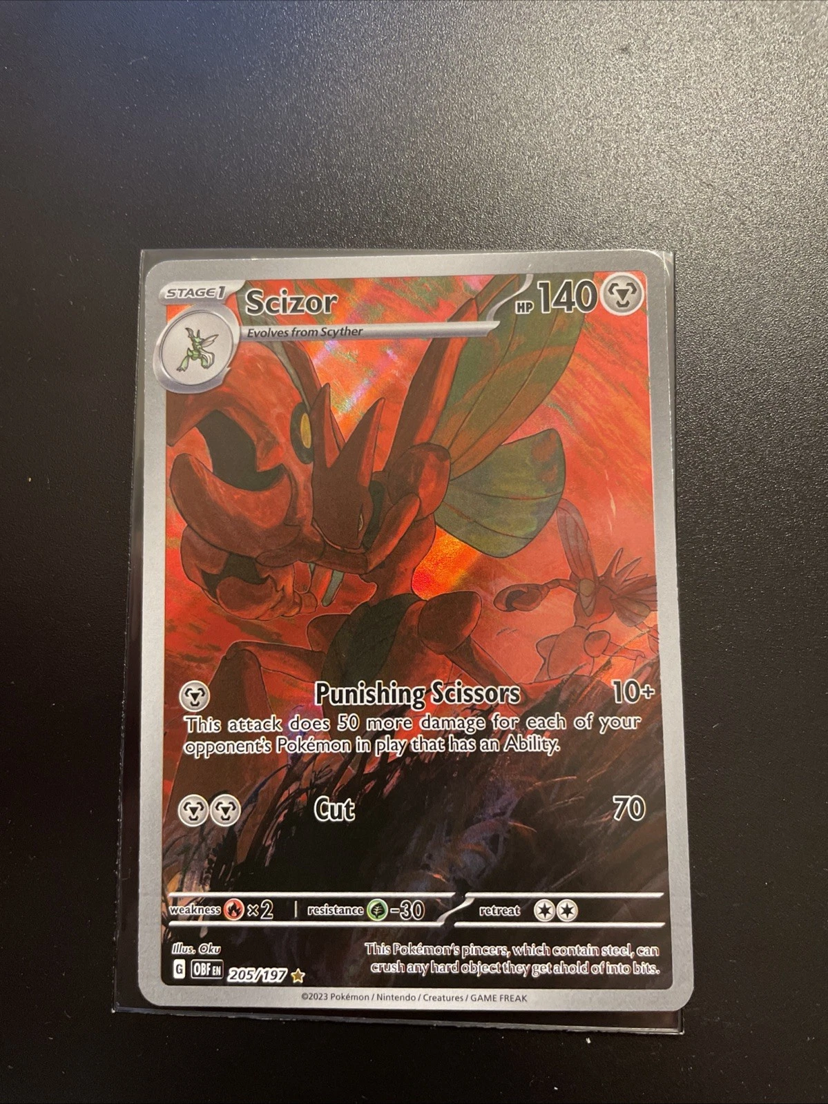 Scizor Pokémon TCG Sv03: Obsidian Flames Holo Illustration Rare Card 205/197