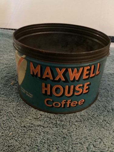 Vintage Coffee Can Maxwell House Key Wind 1 lb Advertising Tin no lid no rust