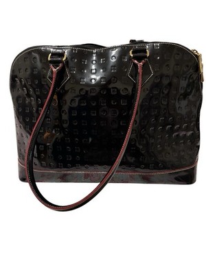 Arcadia 100% Genuine Italian Patent Leather Satchel  with Burgundy Trim