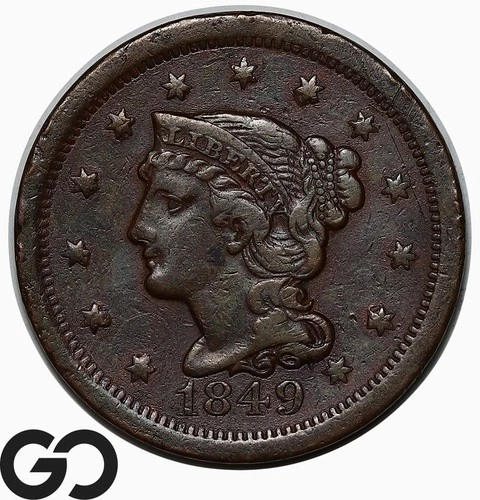 1849 Braided Hair Large Cent — photo from the most recent tracked eBay sale
