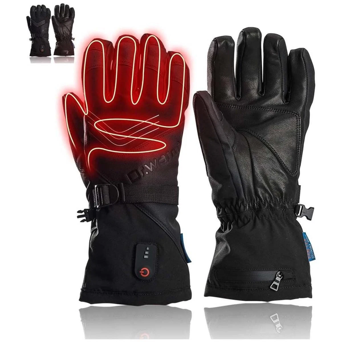 Dr.Warm Unisex Waterproof Electric Battery Heated Leather Gloves S