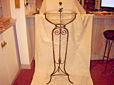 ANTIQUE FISH BOWL CAST IRON STAND LARGE BOWL ORNAMENT SITTER ART NOUVEAU STYLE