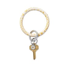 Oventure Croc Embossed Leather Bracelet Keychain Beads Cord Gold 4in Functional