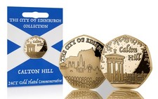 CALTON HILL 24ct Gold Gedenkmünze. EDINBURGH COL. Neu/Einzelhandel/Versiegelt