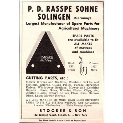 Stocker & Son P. D. Rassper Sophne Solingen Long Island NY 1960 Ad SAI2-H14