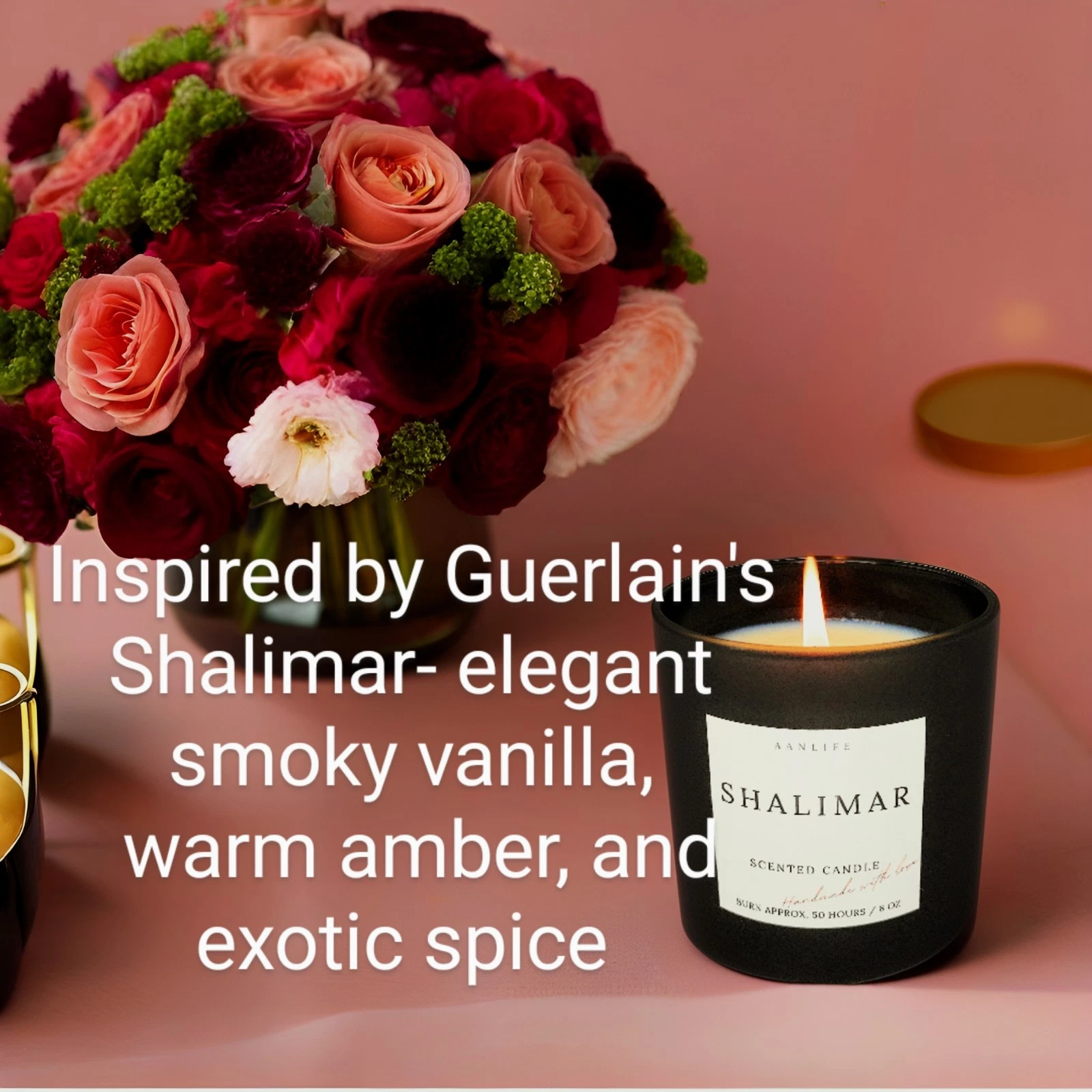 Scented Candle Shalimar, 50h Burn, Parfum Style, Organic, Gift for Women, USA