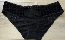 NWT Vintage Victoria's Secret Black Cotton Flocked Mesh Hiphugger Panties Bow M