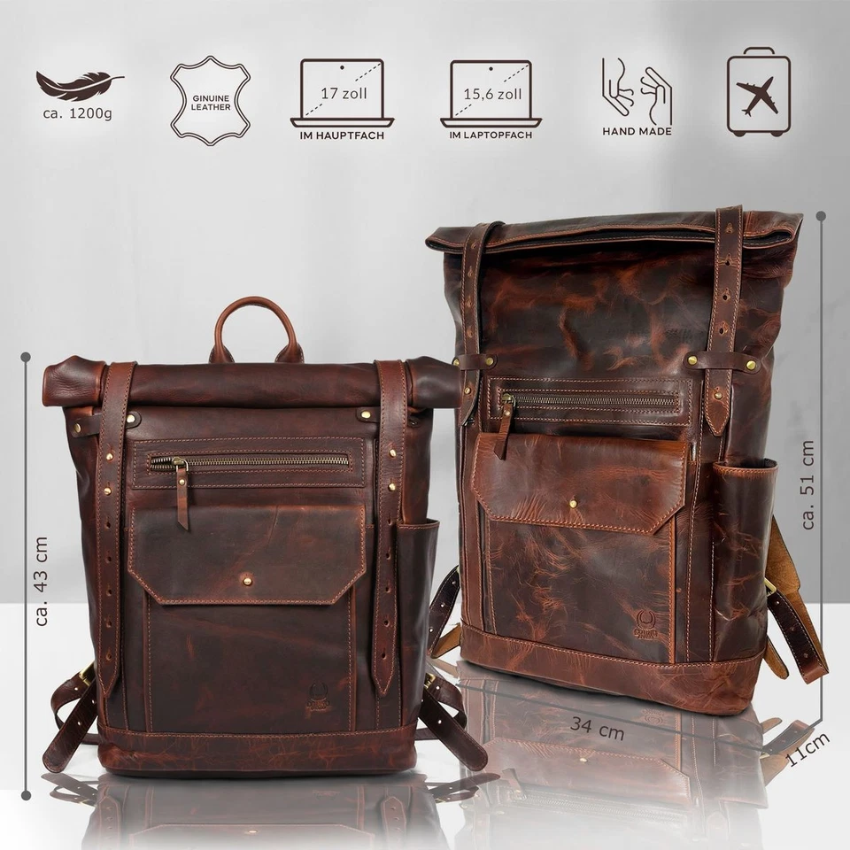 HANDGEFERTIGT Rucksack Leder Herren Damen - Bild 3 von 4