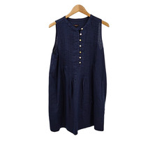 Quince Women 100% European Linen Sleeveless Swing Dress Deep Navy Basic L