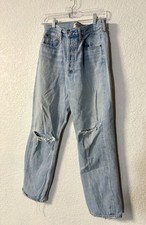 Agolde Riley Women's High Rise Button Fly Straight Crop Distressed Jeans Size 28