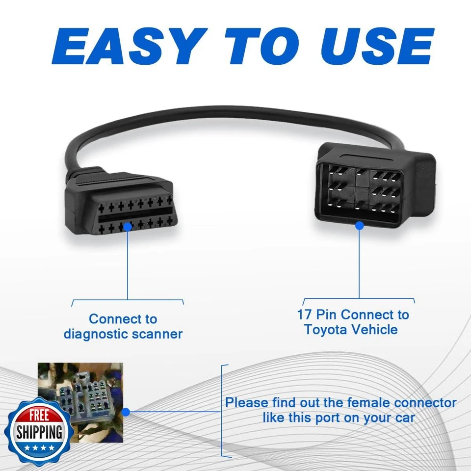 AMHTDOL OBD Adapter Fit for Toyota 17 Pin OBD1 to 16 Pin OBD2 Diagnostic Cabl - Image 3 of 4