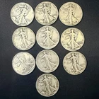 10 Walking Liberty Half Dollars 90% Silver $5 Face Pre-1965 Silver Lot