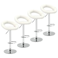 Set of 4 Bar Stools Adjustable PU Leather Barstools Swivel Pub Chairs White New