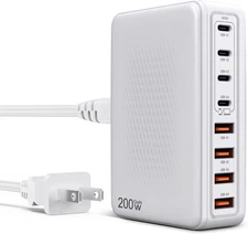 200W USB-C Charger Hub, 8-Port Gan III Fast Charging Station with 65W PD for i..