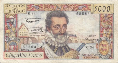 5000 Francs Henri IV du 2-1-1958 FAY 49.05 Alph. O.34 - Photo 1/2