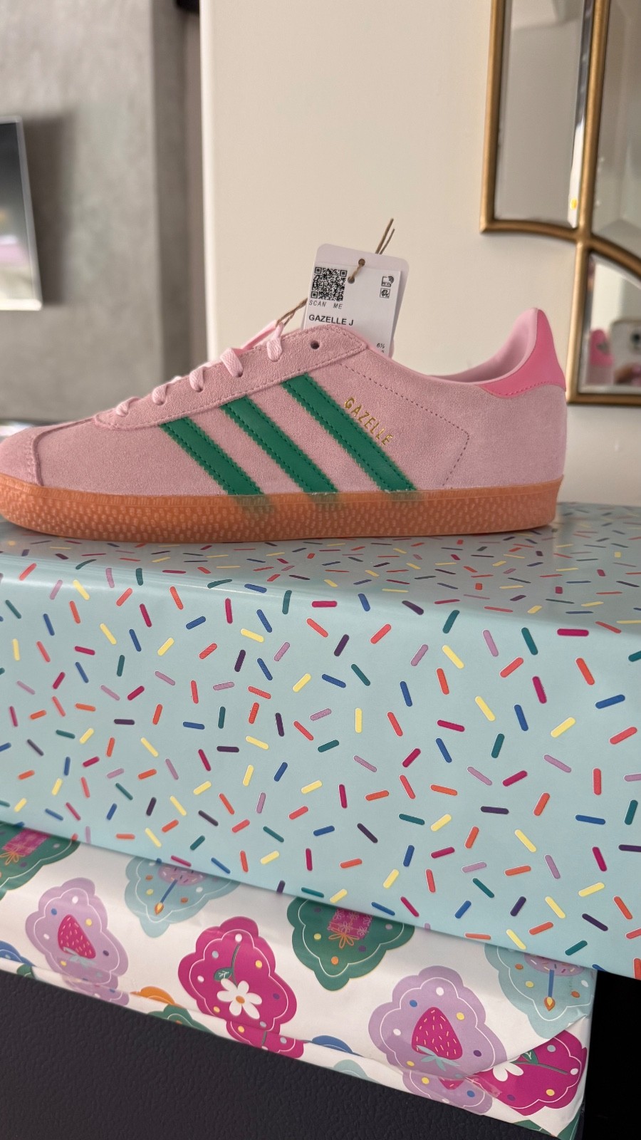 Pink Green Adidas Gazelle women 8.5/Kids 7