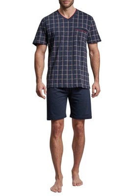 GÖTZBURG Shorty Pyjama Herren kurzer Schlafanzug 2-teilig kurz blau Baumwolle - Bild 1 von 4
