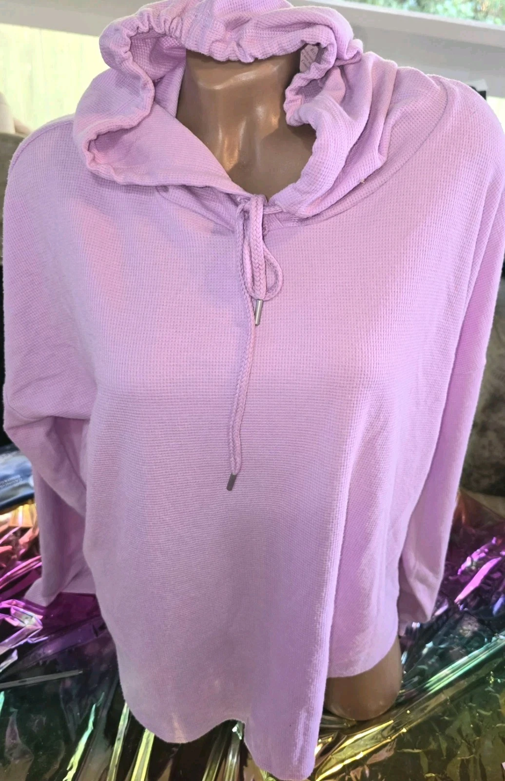 Victoria Secret Thermal Hoodie Lilac XL Waffle Oversized Pullover Sweatshirt