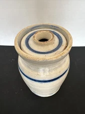 Vintage Small Butter Churn Crock Single Blue Line With Lid
