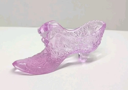 Vintage Fenton Pink Daisy & Button Pattern Cat Head Slipper Shoe Figurine