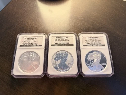 2006 Silver Eagle 20th Anniversary 3-Coin Set NGC 70 Black Label