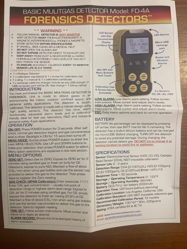 FORENSICS DETECTORS FD-4A Gas Monitor
