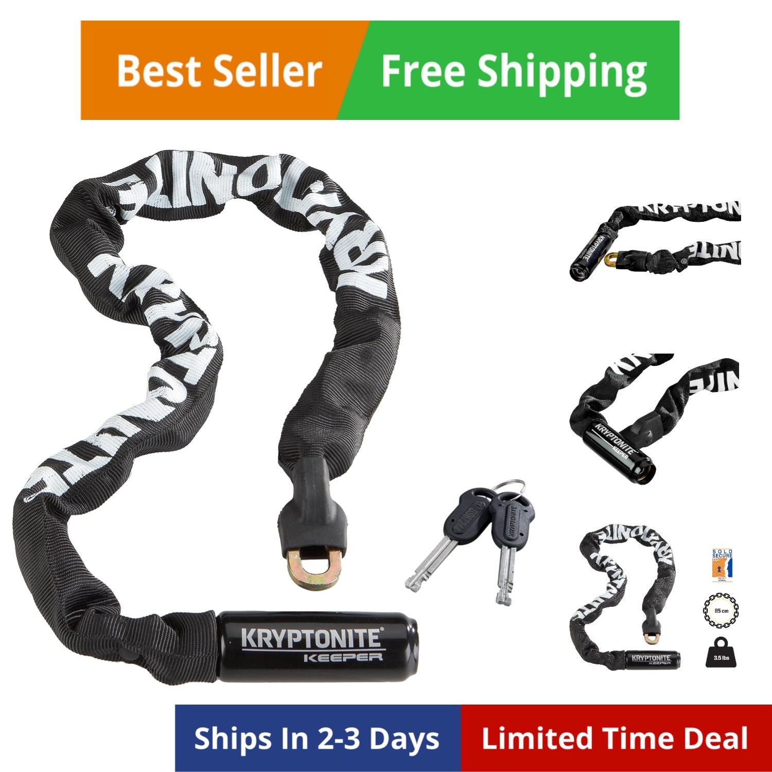 Keeper 785 Bike Chain Lock, 2.8 Feet Long Heavy Duty Anti-Theft Bicycle Chain...