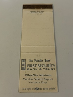 Vintage Montana Matchbook:  First Security Bank  Miles City