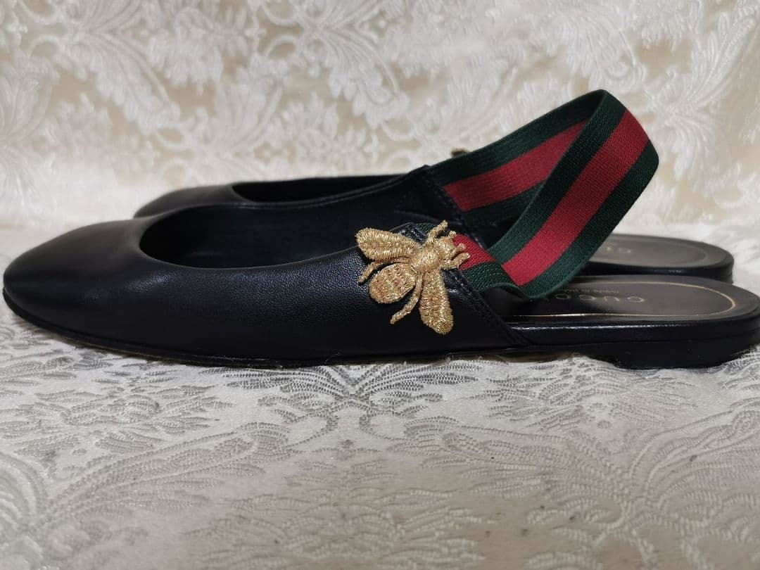 Rare GUCCI Women's Flats Black Strap Sandals Logo Leather image 2