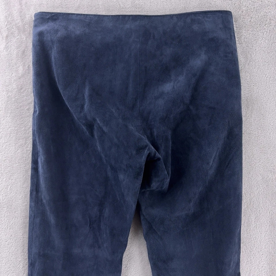 Calça Kiton For Axels Camurça Feminina Tamanho 40 Couro de Cordeiro Azul Elástico Luxo - Imagem 4 de 4