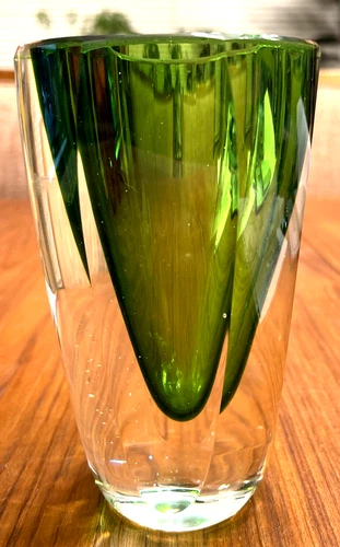 1960’s Murano Somerso Faceted Cut Green Glass Vase