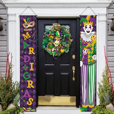 Mardi Gras Door Banner Porch Signs Decoration New Orleans Front Door Wreath Welc