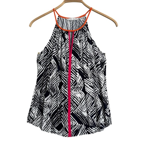 Trina Turk Gr. XS Top ärmellos geometrisch marine weiß kräftiger Besatz - Bild 1 von 6