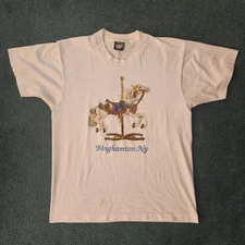 Screen Stars Best Vintage Horse Carousel Binghamton, NY White T-Shirt Sz L