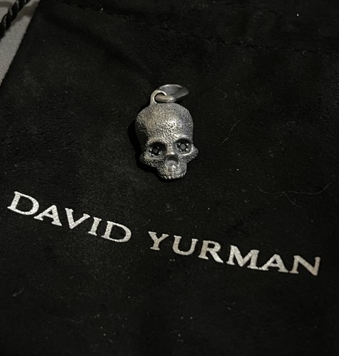 David Yurman 18mm Sterling Silver Memento Mori Skull Pendant with Black Diamond