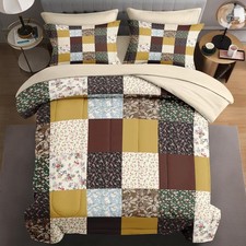 7 Pcs Queen Size Comforter Set with 2 Pillowcases 2 Shams, Vintage Boho Flo...